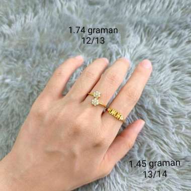 cincin variasi tali lingkar bunga dan tulisan brand cd elegant emas asli