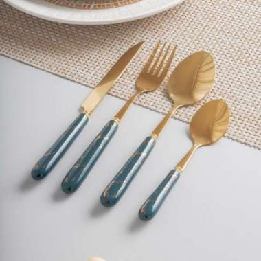 Marble Streaks Green Cutleries Set / Peralatan Makan Set