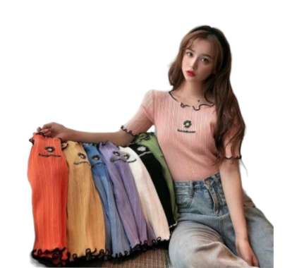 Kaos Wanita Baju Cewek Model Terbaru Kekinian Jeswon Kriwil Top Rib Abu Muda