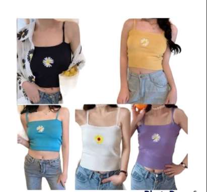 TERMURAH Atasan Wanita Fashion Korea Tank Top Crop Daisy Putih
