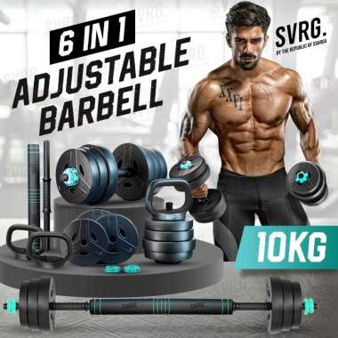 Svarga Adjustable Barbell 6 in 1 - Dumbbell - Barbel 10kg - Kettlebell