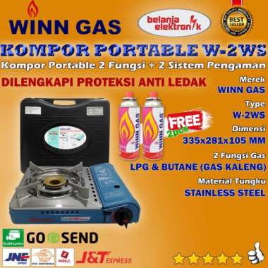 KOMPOR PORTABLE WINN GAS W-2WS BONUS 2 PCS TABUNG GAS KALENG PORTABLE