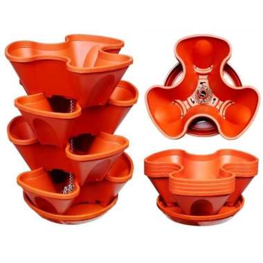 Pot Bunga Tanaman 4 Susun Tingkat Vertikal Gantung Green Leaf