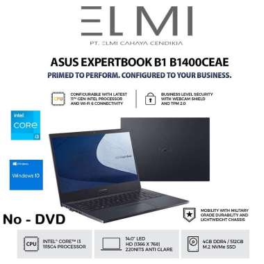 ASUS EXPERTBOOK B1400CEAE-EK3454T, i3-1115G4, 4GB, SSD-512, 14", W10 B1400ceae-ek3454t