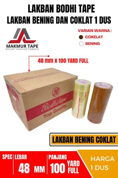 LAKBAN BENING COKLAT BODHI TAPE UK 48MM X 100YARD FULL 1 DUS 72 ROLL BENING