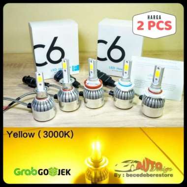 Lampu LED Mobil C6 3000K Kuning H1 H3 H7 H8 H11 H16 HB3 HB4 H3 Kuning