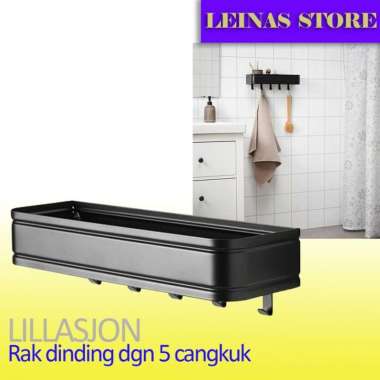 Rak Dinding Kamar Mandi baja hitam dengan 5 Pengait/ Rak kamar mandi