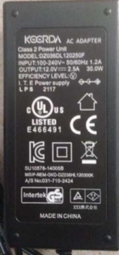 ADAPTOR POWER SUPPLY DEVICE 12 DC OUTPUT 2,5 AMPERE ROHS INPUT 220AC