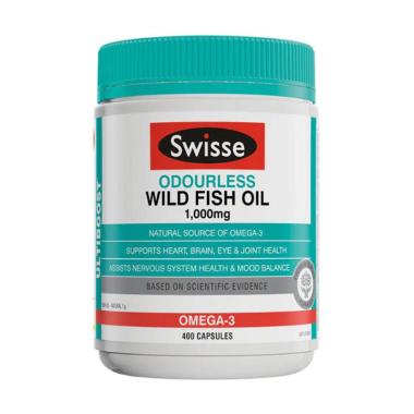 SWISSE Ultiboost Odourless Wild Fish Oil 1000 mg Minyak Ikan Supelmen Kesehatan [400 Capsules]