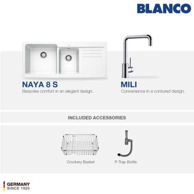 Kitchen Sink Bak Cuci Piring Granit 2 Lubang Sayap BLANCO Silgranit NAYA 8S - Paket Kitchen Sink dan