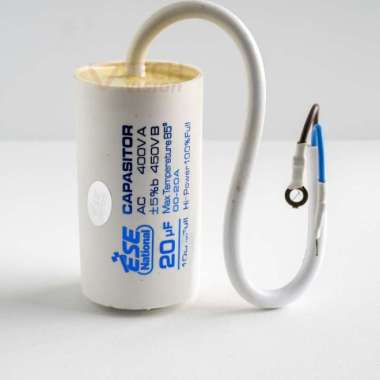 Kapasitor 20uF 450V 400V Bulat Putih Kabel Pompa Air Ese 20 uF