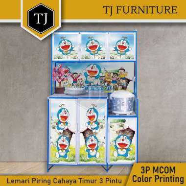 Cahaya Timur Rak Piring Kaca Motif Karakter Lucu / Kitchen Locker / Lemari Dapur 3 Pintu - 3P MCOM C