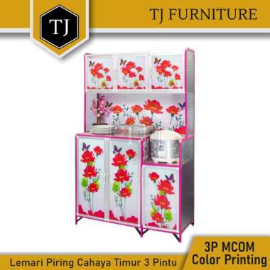 Cahaya Timur Rak Piring Kaca Motif Karakter Lucu / Kitchen Locker / Lemari Dapur 3 Pintu - 3P MCOM C