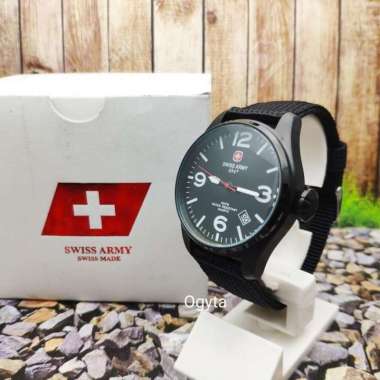 Swiss Army Analog Jam Tangan Pria Strap Canvas Hitam HC-2869 Original