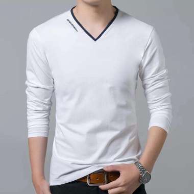 [Vermen OT] kaos lengan panjang pria cotton spandex Putih