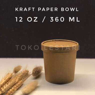 Kraft Paper Bowl 12 Oz + Lid Food Grade Untuk Soup cup / Ice Cream cup