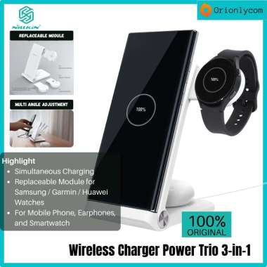 Wireless Charger NILLKIN PuwerTrio 3In1 for 15W Iphone/Handphone/Smartphone & 5W Smartwatch & 3W Ear