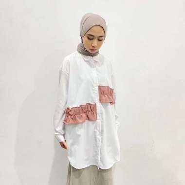 Aline - Fleur - Kemeja Tunik Wanita - Tunik Kombinasi - Bahan Toyobo Mix Katun Jepang Putih Mix Pink