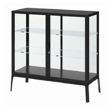 Rak Lemari Kaca Bening Transparan 3 Tingkat Pintu Kaca 101x100cm_Hitam