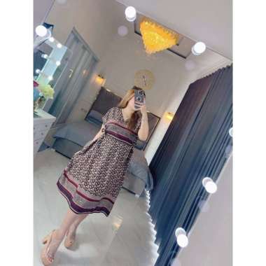 Dress Kimono Pendek Selutut SLT Midi Busui Friendly Casual Kondangan Rayon Motif Premium Jumbo LD 12