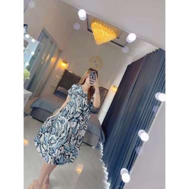 Dress Kimono Pendek Selutut SLT Midi Busui Friendly Casual Kondangan Rayon Motif Premium Jumbo LD 12