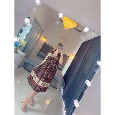 Dress Kimono Pendek Selutut SLT Midi Busui Friendly Casual Kondangan Rayon Motif Premium Jumbo LD 12