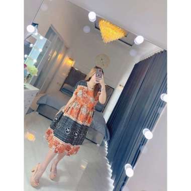 Dress Kimono Pendek Selutut SLT Midi Busui Friendly Casual Kondangan Rayon Motif Premium Jumbo LD 12