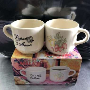 MUG SET BELLA ISI 2PCS / GELAS PAPAMAMA KERAMIK / GELAS KADO / CANGKIR Gagang Lekuk