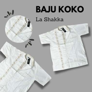 baju koko merk la shakka atau lashakka warna putih bordir motif keong lengan pendek keong emas S