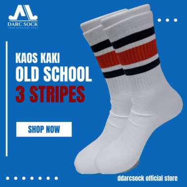 kaos kaki olahraga pria wanita old school motif stripe garis tebal merah hitam