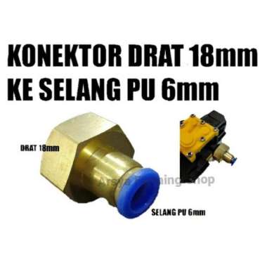 Konektor Pompa Dc Kuningan Drat 18Mm Ke Selang Pu 6Mm