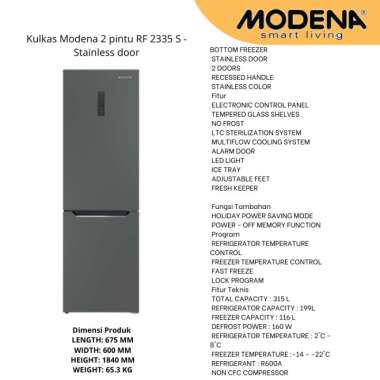 Kulkas 2 pintu Modena RF 2335 S - Stainless door