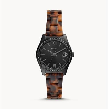 FOSSIL Scarlette Mini Tortoise Acetate Strap Original Jam Tangan Wanita BLACK BROWN