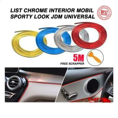 List Chrome Interior Mobil Dashboard Trim, Console box, Lampu Motor 5m Biru