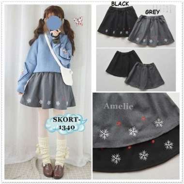 1340 Skort Celana Pendek Rok Mini Snowflake Wanita Korea Jepang Import
