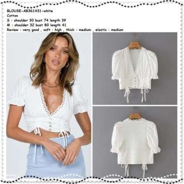 AB361431 Baju Atasan Wanita Crop Top Blouse Korea Import Putih White