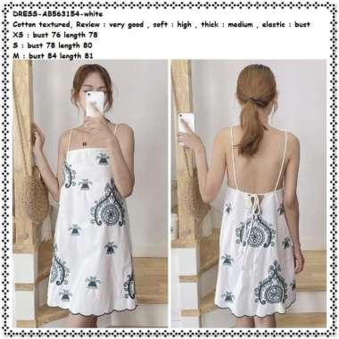 AB563154 Mini Dress Tali Tanpa Lengan Pantai Putih Wanita Korea Import