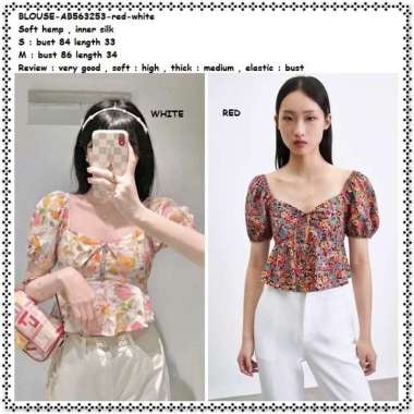 AB563253 Baju Atasan Crop Top Bunga Wanita Blouse Korea Import Putih