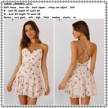 AB565506 Summer Mini Dress Pesta Pantai Bunga Wanita Korea Putih White