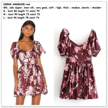 AB656305 Mini Dress Pesta Bunga Wanita Korea Import Red Merah Maroon