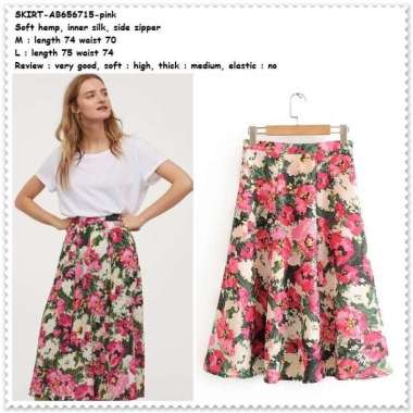 AB656715 Rok Midi Panjang Midi Skirt Bunga Flower Wanita Korea Import