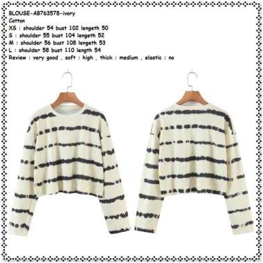 AB763578 Kaos Lengan Panjang Garis Blouse Wanita Korea Import Putih