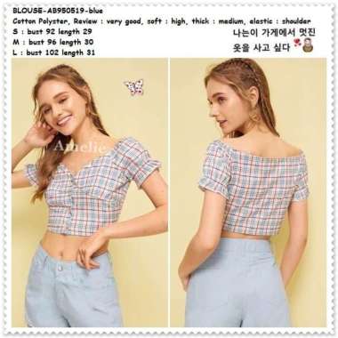 AB950519 Baju Atasan Kotak Crop Top Wanita Sexy Blouse Korea Import