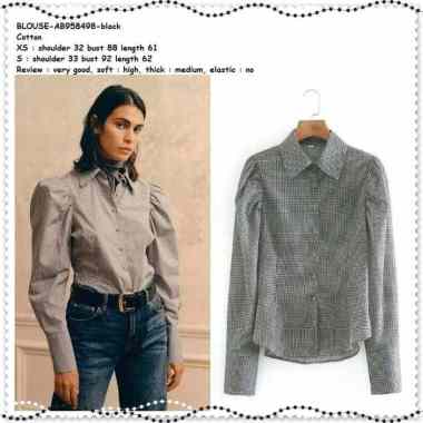 AB958498 Baju Atasan Kemeja Kotak Hitam Putih Wanita Korea Import