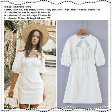 AB959896 Casual White Mini Dress Pesta Putih Polos Wanita Korea Import