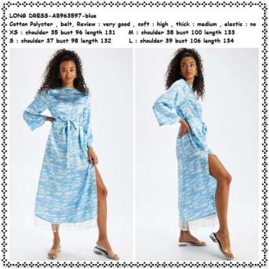 AB963597 Long Dress Midi Maxi Lengan Panjang Wanita Korea Import Biru