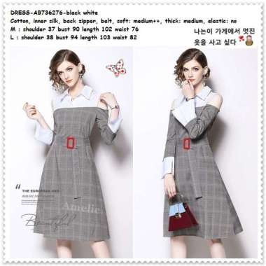 Mini Dress Kemeja Sabrina Lengan Panjang Wanita Korea Import AB736276