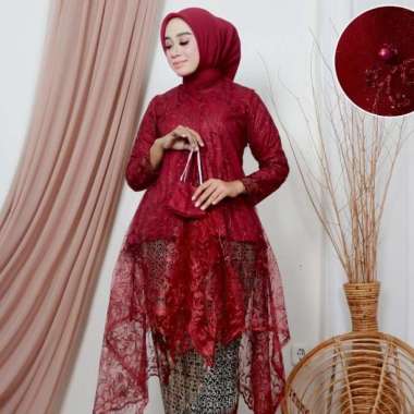 Atasan Kebaya Azalea Muslim Kebaya Wanita Modern Tunik L MAROON