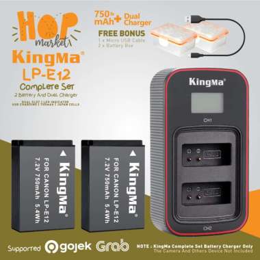 KingMa Paket Complete Battery LCD Charger Set LP-E12 Canon EOS M M2 M10 M50 M100 100D Rebel SL1 Etc