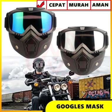 GOOGLE MASK HELM MASKER KACAMATA 2IN1 ANTI DEBU POLUSI TRAIL CROSS BIRU PELANGI. warna